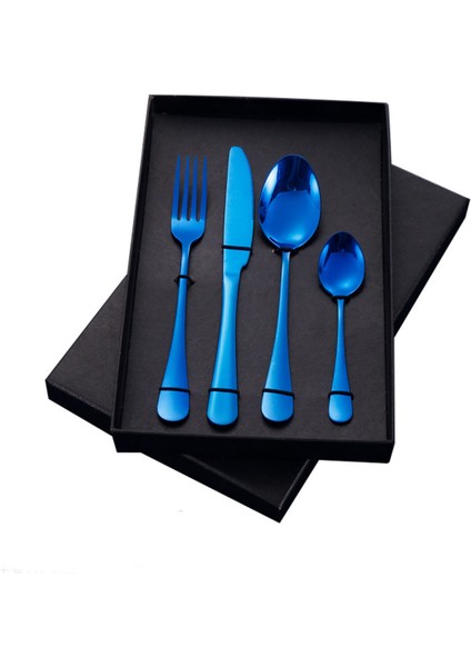 Premium Paslanmaz Çelik 4 Parça Çatal Kaşık Bıçak Takımı – 1 Kişilik Sofra Seti Mavi Renk