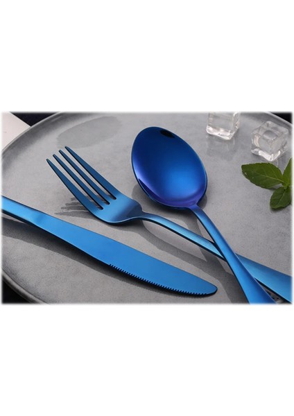 Premium Paslanmaz Çelik 4 Parça Çatal Kaşık Bıçak Takımı – 1 Kişilik Sofra Seti Mavi Renk modelleri