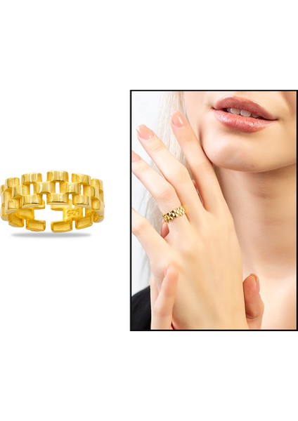 Zincir Tasarım Altın Renk Ayarlanabilir Ölçü 925 Ayar Gümüş Kadın Yüzük fiyatları