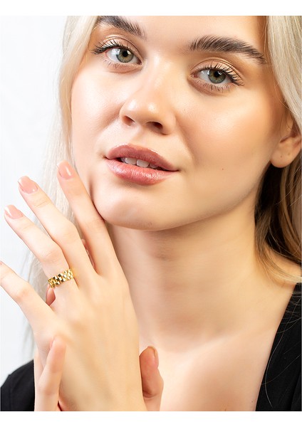 Zincir Tasarım Altın Renk Ayarlanabilir Ölçü 925 Ayar Gümüş Kadın Yüzük modelleri