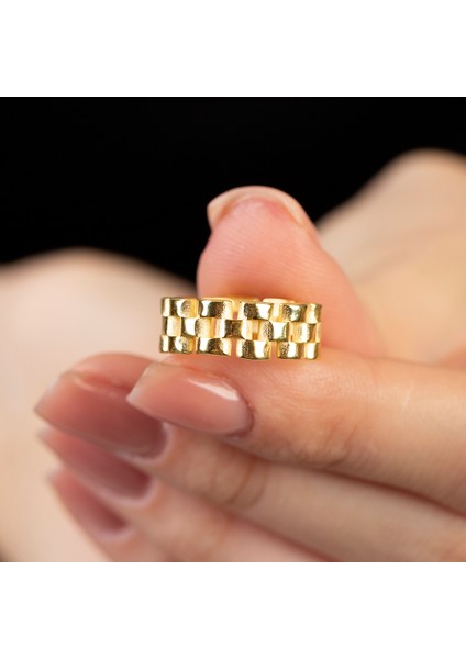 Zincir Tasarım Altın Renk Ayarlanabilir Ölçü 925 Ayar Gümüş Kadın Yüzük indirimleri