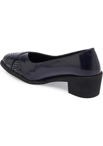 Lacivert Hakiki Rugan Deri Kadın Topuklu Ayakkabı - K24S1AY67548-C16