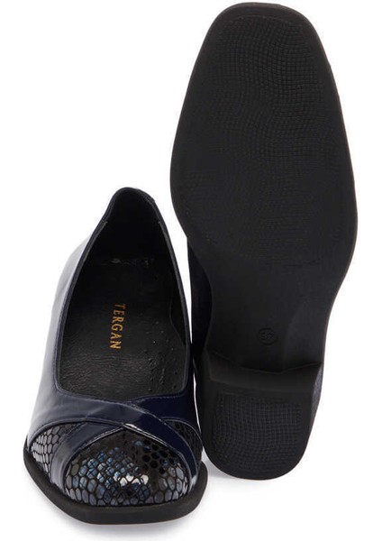 Lacivert Hakiki Rugan Deri Kadın Topuklu Ayakkabı - K24S1AY67548-C16