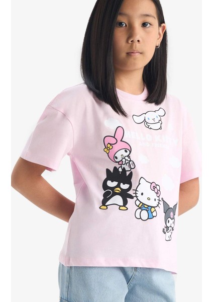 Kız Çocuk Hello Kitty Relax Fit Bisiklet Yaka Kısa Kollu Tişört F5389A825HS