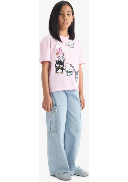 Kız Çocuk Hello Kitty Relax Fit Bisiklet Yaka Kısa Kollu Tişört F5389A825HS
