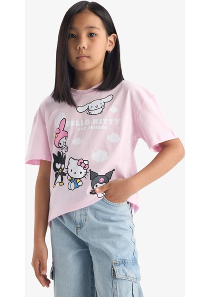 Kız Çocuk Hello Kitty Relax Fit Bisiklet Yaka Kısa Kollu Tişört F5389A825HS