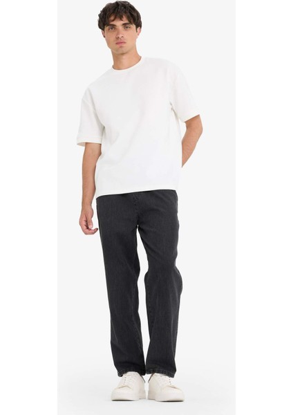 %100 Pamuk Wide Leg Beli Bağcıklı Lastikli Geniş Paça Jean Pantolon C2044AX25AU