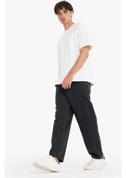 %100 Pamuk Wide Leg Beli Bağcıklı Lastikli Geniş Paça Jean Pantolon C2044AX25AU