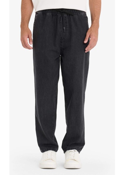 %100 Pamuk Wide Leg Beli Bağcıklı Lastikli Geniş Paça Jean Pantolon C2044AX25AU