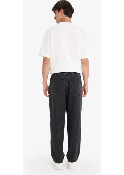 %100 Pamuk Wide Leg Beli Bağcıklı Lastikli Geniş Paça Jean Pantolon C2044AX25AU