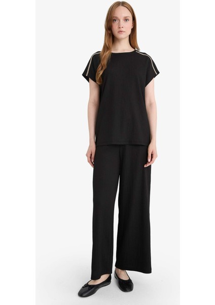 Beli Lastikli Düz Paça Bürümcük Pantolon F6166AX25SM