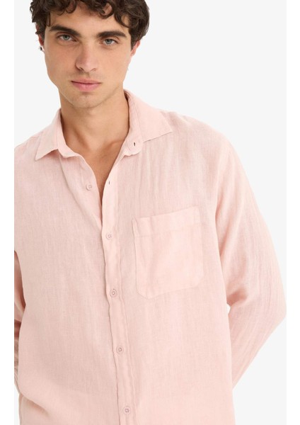 %100 Keten Relax Fit Uzun Kollu Gömlek F4598AX25HS