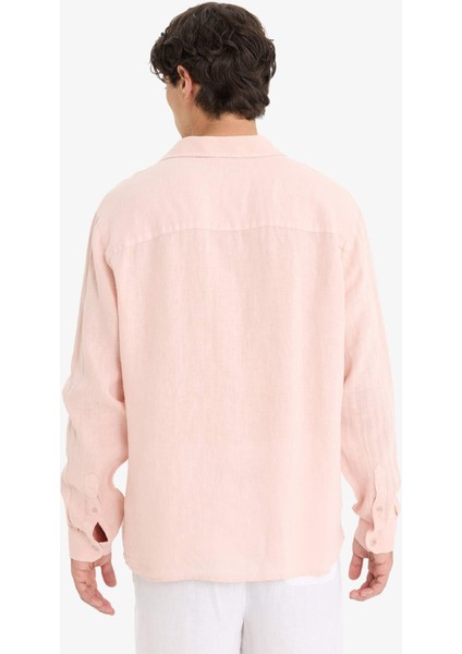 %100 Keten Relax Fit Uzun Kollu Gömlek F4598AX25HS