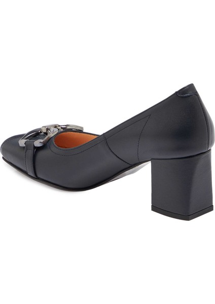 Lacivert Hakiki Deri Kadın Topuklu Ayakkabı - K24S1AY67603-A31