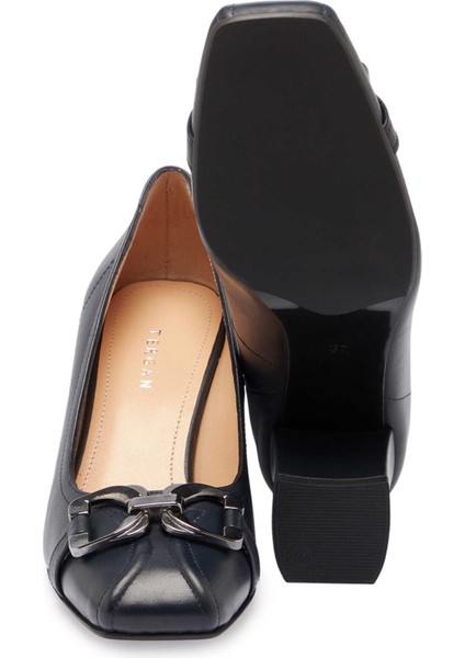 Lacivert Hakiki Deri Kadın Topuklu Ayakkabı - K24S1AY67603-A31