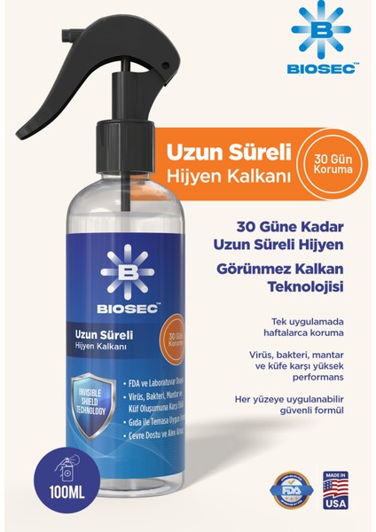 Bıosec Uzun Süreli (30 Gün) Yüzey Koruyucu Hijyen Spreyi 100 ml