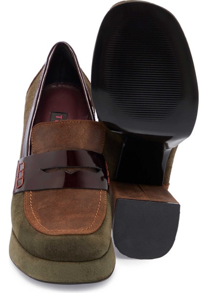 Kahve Hakiki Süet Deri Kadın Topuklu Ayakkabı - K24S1AY67539-B85