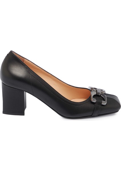Siyah Hakiki Deri Kadın Topuklu Ayakkabı - K24S1AY67603-A23