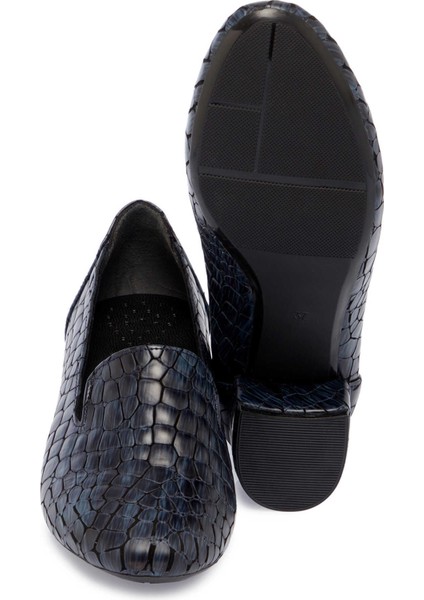 Mavi Hakiki Deri Kadın Topuklu Ayakkabı - K24S1AY67543-N2Q