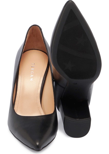 Siyah Hakiki Deri Kadın Topuklu Ayakkabı - K24S1AY67598-A23