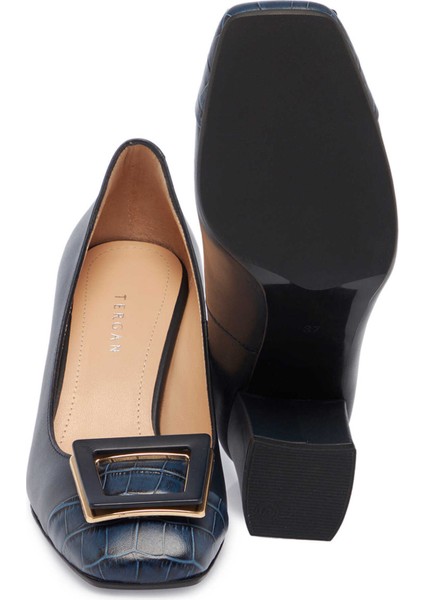 Lacivert Hakiki Deri Kadın Topuklu Ayakkabı - K24S1AY67602-A31