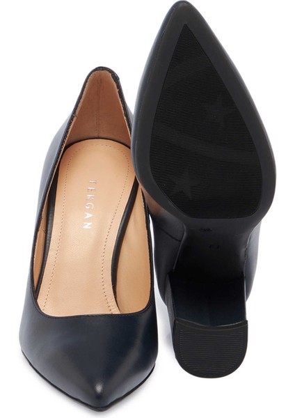 Lacivert Hakiki Deri Kadın Topuklu Ayakkabı - K24S1AY67598-A31