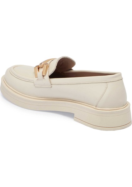 Ekru Hakiki Deri Kadın Loafer - K24S1AY67618-R90