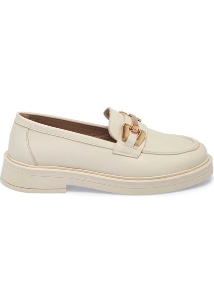 Ekru Hakiki Deri Kadın Loafer - K24S1AY67618-R90