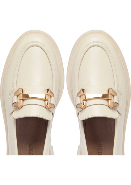 Ekru Hakiki Deri Kadın Loafer - K24S1AY67618-R90