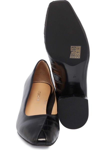 Siyah Hakiki Deri Kadın Topuklu Ayakkabı - K24S1AY67707-N97