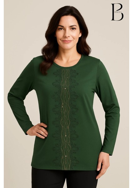 Rahat Kesim Önü Su Yolu Taş Işlemeli Anne Kadın Penye Bluz