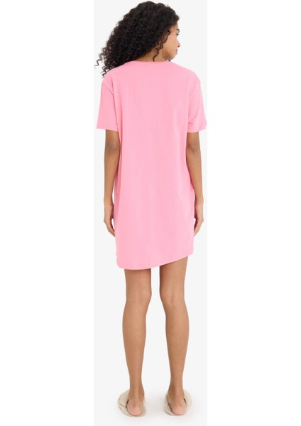 Regular Fit Bisiklet Yaka Baskılı Kısa Kollu Gecelik -Fall in Love F6076AX25HS