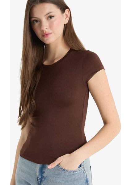 Fitted Bisiklet Yaka Kısa Kollu Tişört F3833AX25SM