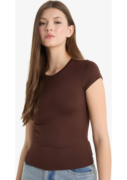 Fitted Bisiklet Yaka Kısa Kollu Tişört F3833AX25SM