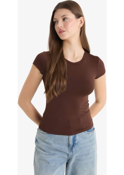 Fitted Bisiklet Yaka Kısa Kollu Tişört F3833AX25SM