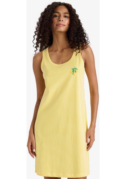 Regular Fit U Yaka Baskılı Kolsuz Gecelik F6078AX25HS