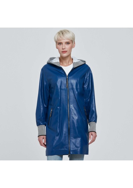 Mavi Hakiki Deri Kadın Hakiki Deri Trençkot - K22KDM320284-R5X fırsatları