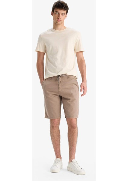 %100 Pamuk Regular Fit Düz Paça Gabardin Bermuda Şort