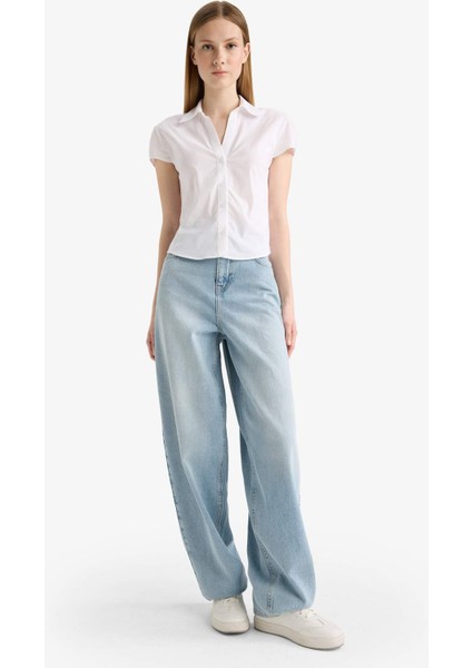 Fitted Poplin Kısa Kollu Beyaz Gömlek F6354AX25HS