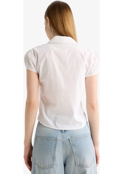 Fitted Poplin Kısa Kollu Beyaz Gömlek F6354AX25HS
