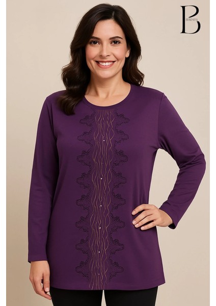 Rahat Kesim Önü Su Yolu Taş Işlemeli Anne Kadın Penye Bluz