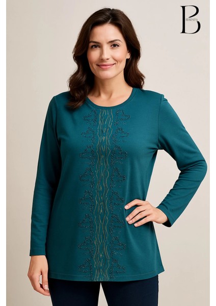 Rahat Kesim Önü Su Yolu Taş Işlemeli Anne Kadın Penye Bluz