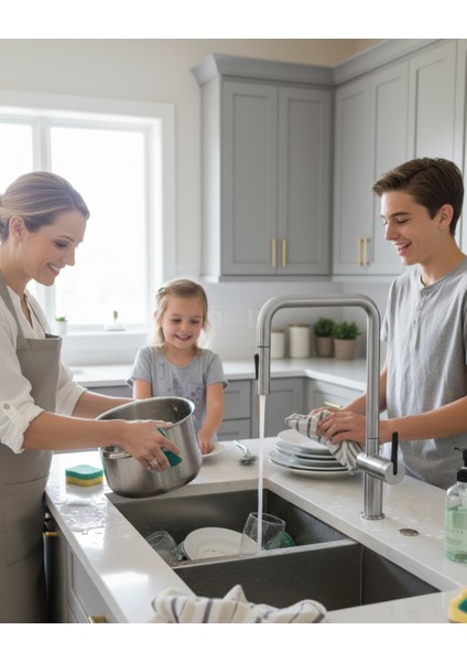 Momi BKM_F73N U‑Tip Çekme Spiralli Mutfak Evye Bataryas Fırçalanmış Çelik | 1800 mm Hortum, Sessiz kullanım, Su Tasarrufu