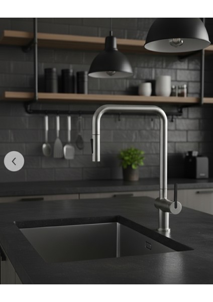 Momi BKM_F73N U‑Tip Çekme Spiralli Mutfak Evye Bataryas Fırçalanmış Çelik | 1800 mm Hortum, Sessiz kullanım, Su Tasarrufu