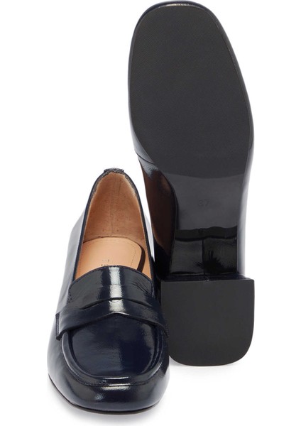 Lacivert Hakiki Deri Kadın Topuklu Ayakkabı - K24S1AY67610-C16