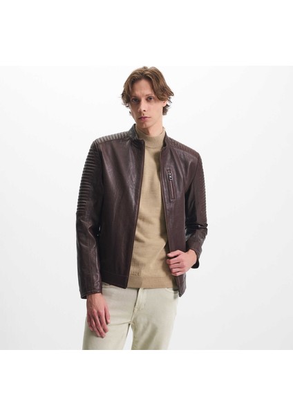 Kahve Hakiki Deri Erkek Hakiki Deri Mont - E24KDM310586-R4W