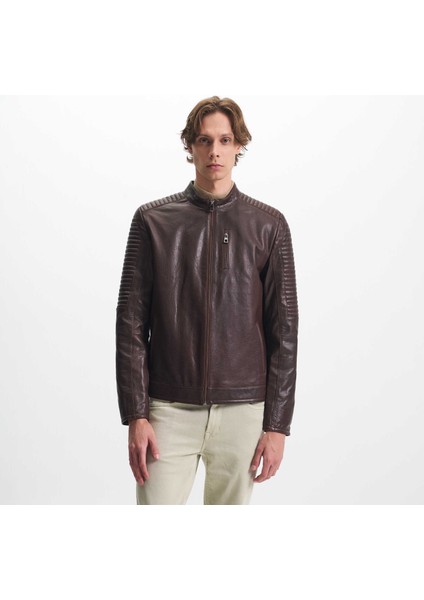 Kahve Hakiki Deri Erkek Hakiki Deri Mont - E24KDM310586-R4W