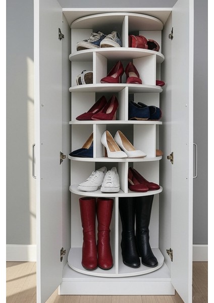 360° Dönen Ayakkabı Rafı 6 Basamaklı Beyaz Mdf fiyatları