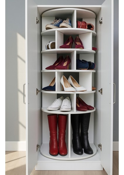 360° Dönen Ayakkabı Rafı 6 Basamaklı Beyaz Mdf fırsatları