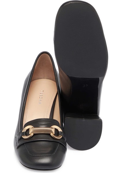 Siyah Hakiki Deri Kadın Topuklu Ayakkabı - K24S1AY67607-A23